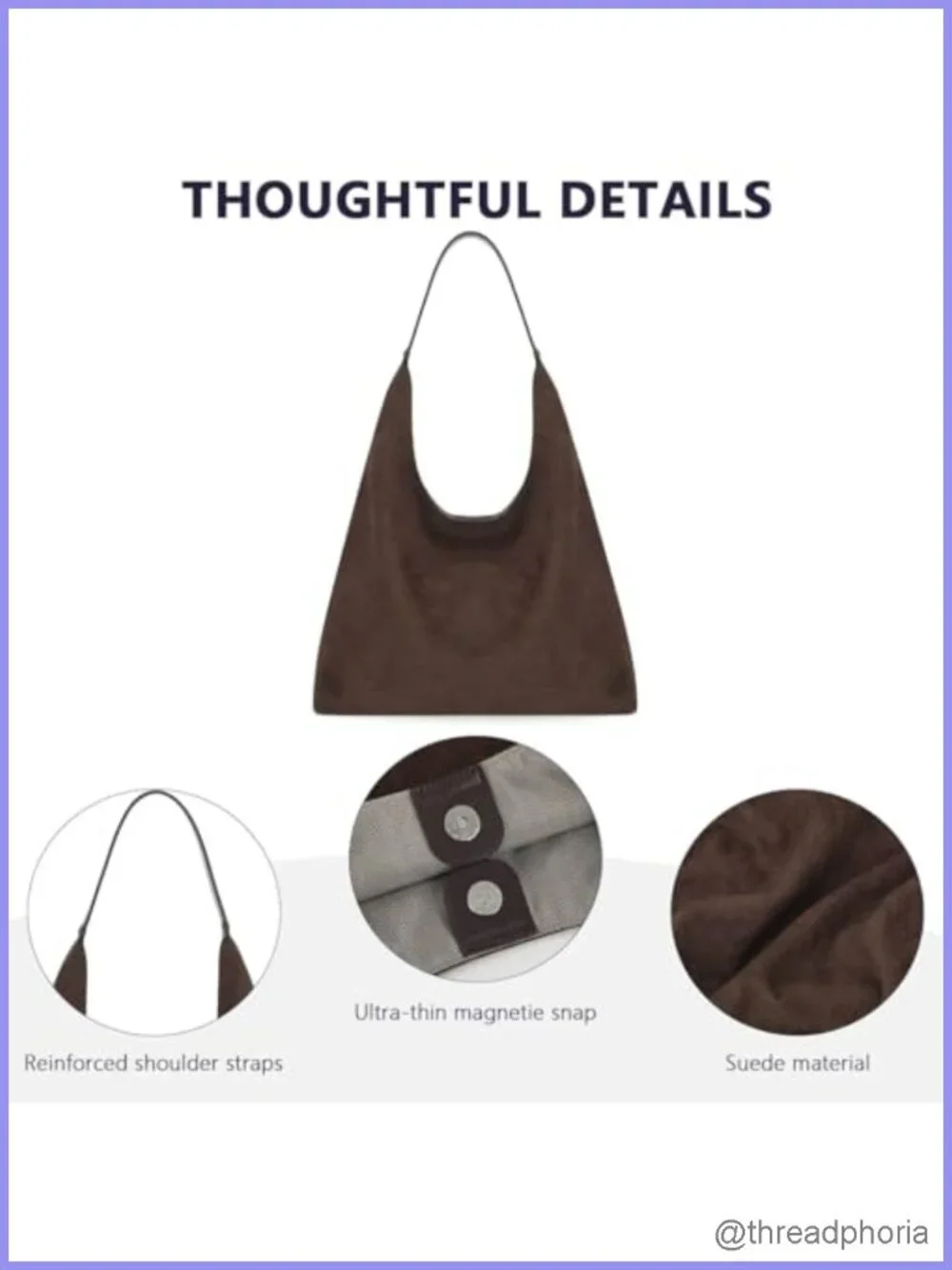 Faux Suede Slouchy Hobo Tote Bag Large Capacity Work Handbag